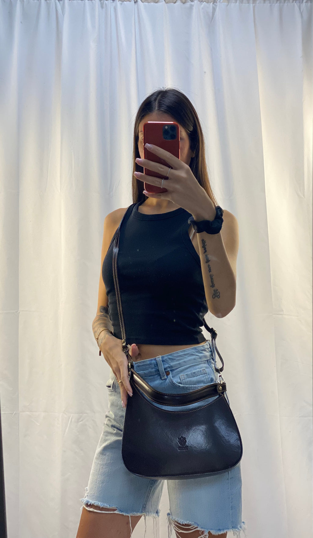 Borsa a spalla in vera pelle tamponata - Made in Italy