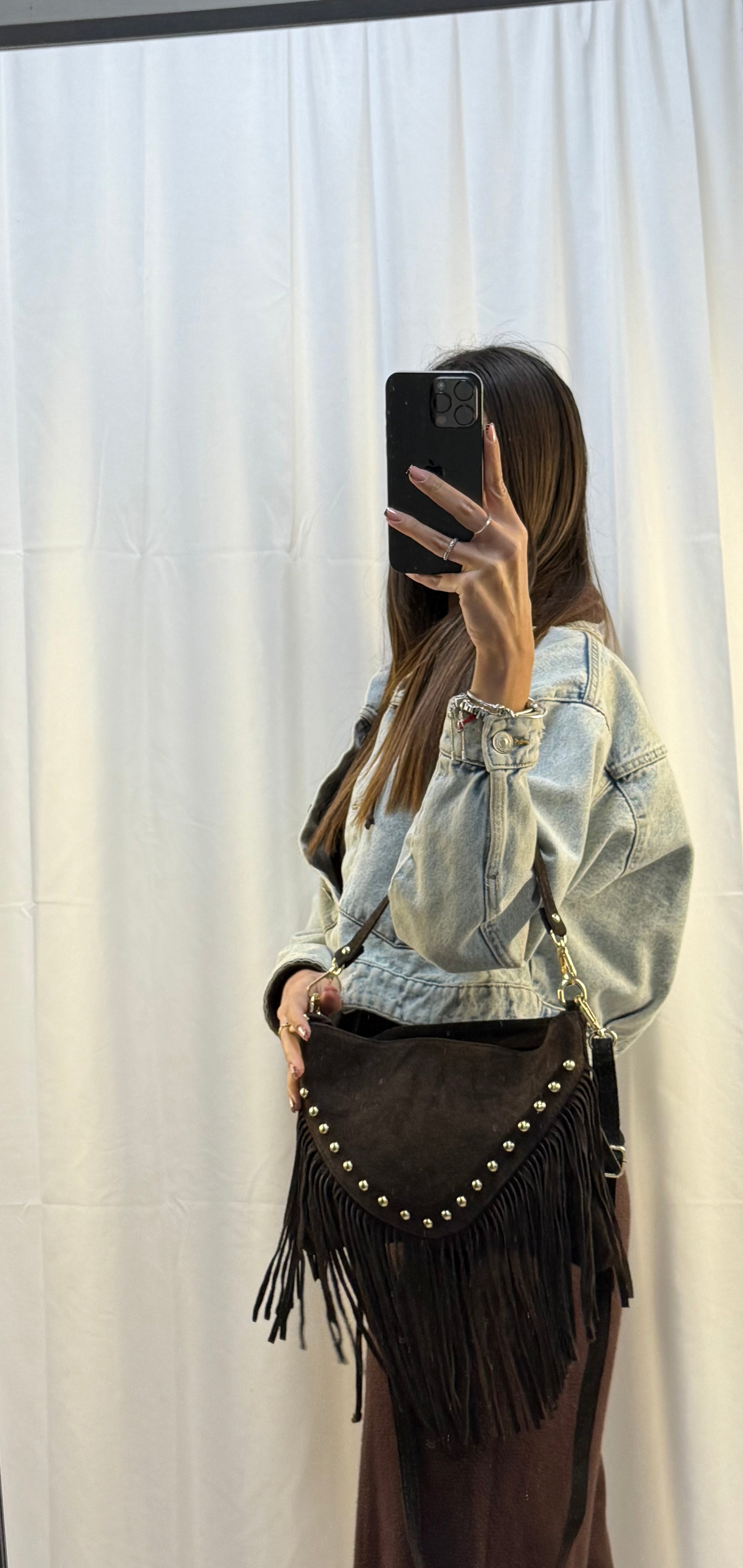 Borsa in vera pelle scamosciata