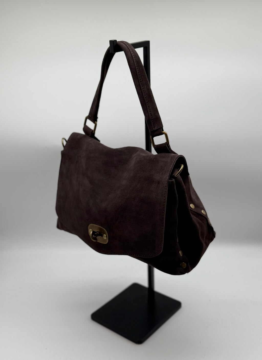 Borsa postina media in vera pelle scamosciata