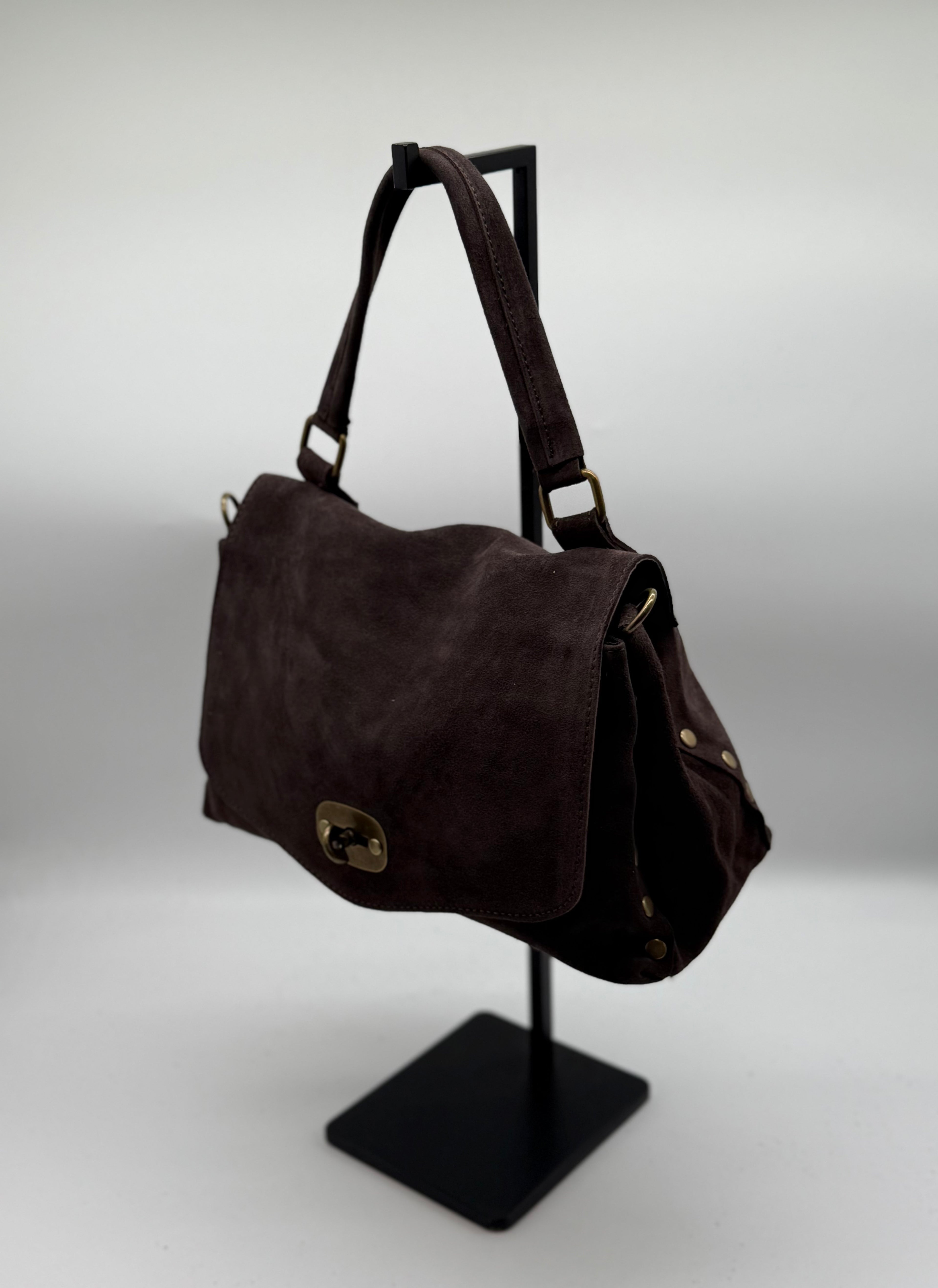 Borsa postina media in vera pelle scamosciata