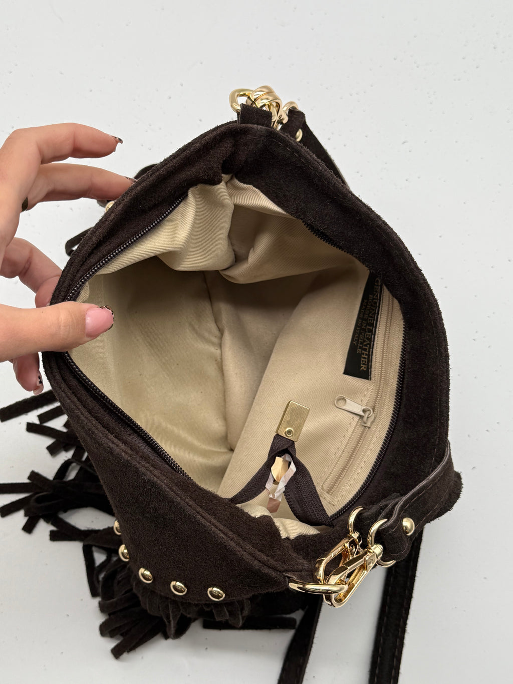 Borsa in vera pelle scamosciata