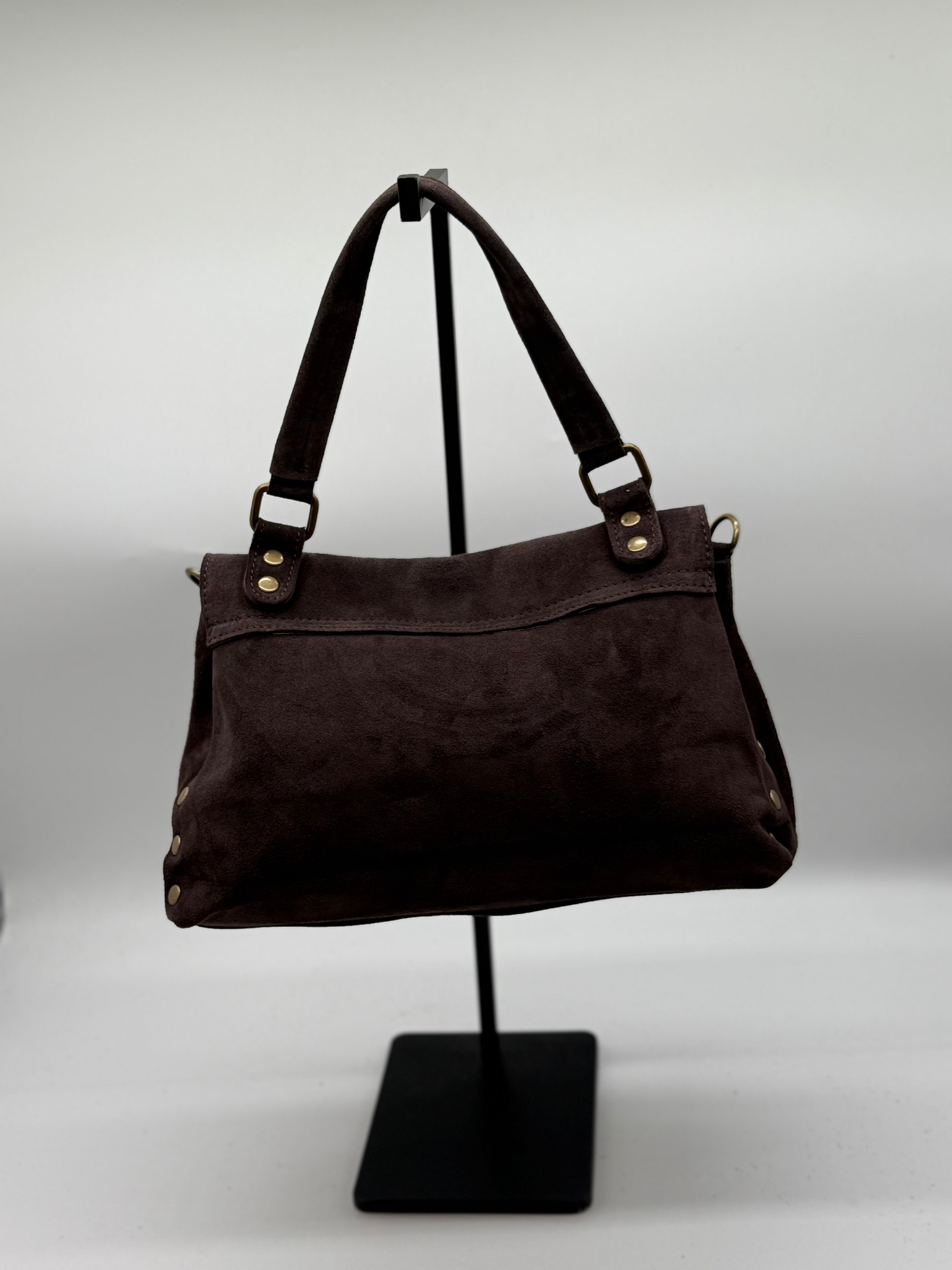 Borsa postina media in vera pelle scamosciata