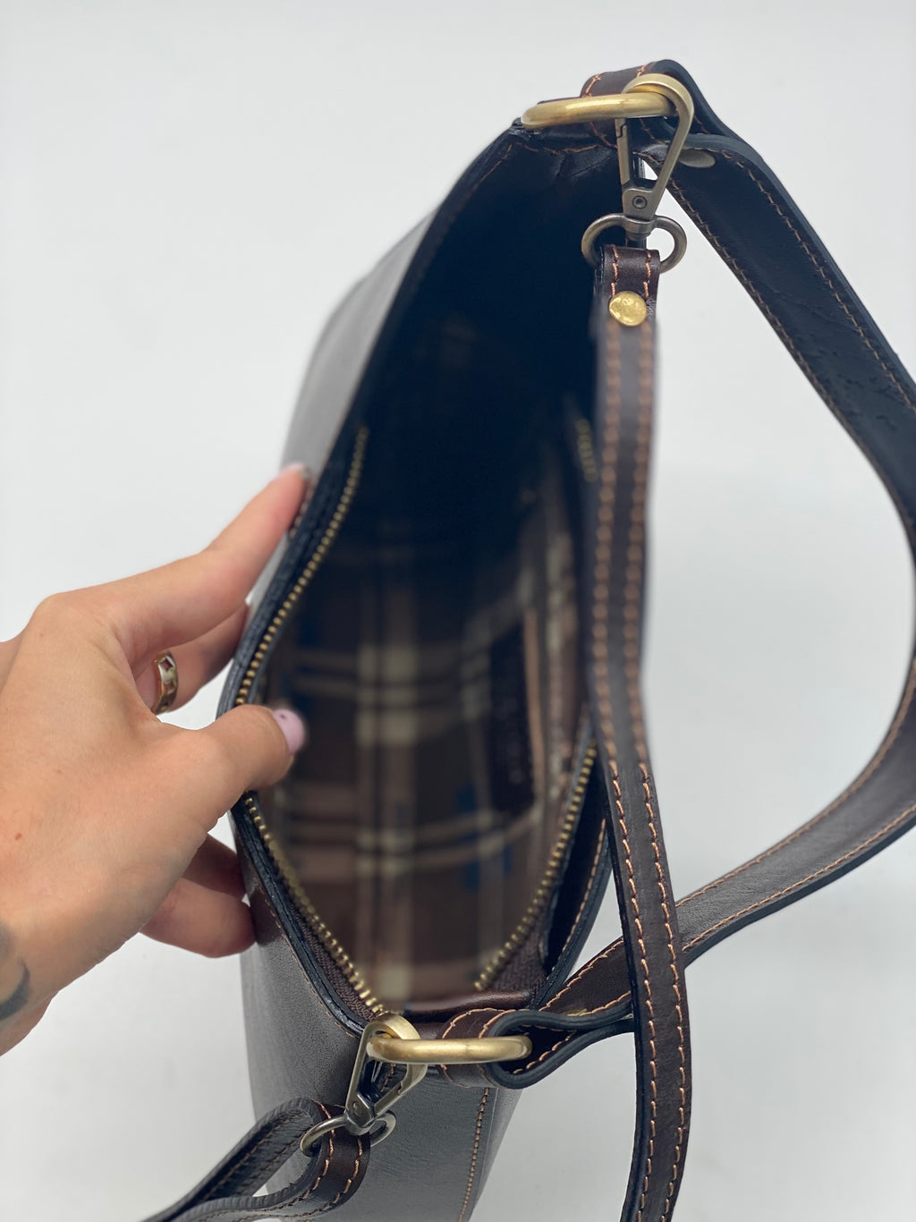 Borsa a spalla in vera pelle tamponata - Made in Italy