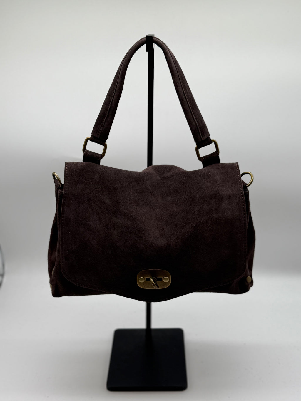 Borsa postina media in vera pelle scamosciata