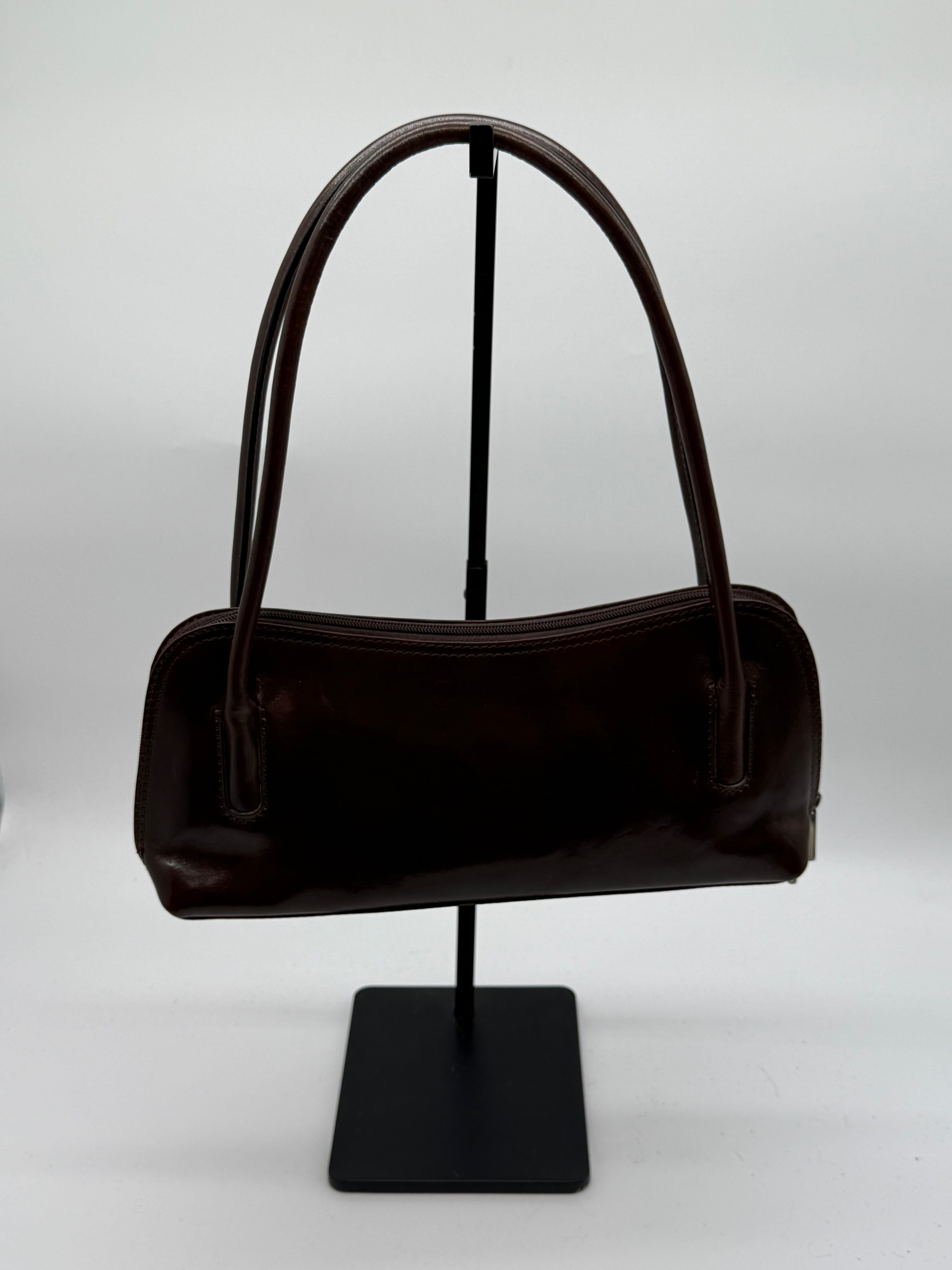 Borsa a spalla baghette in pelle marrone testa di moro linea Firenze made in italy