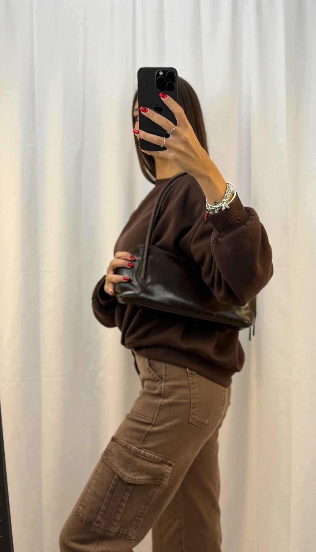 Borsa a spalla baghette in pelle marrone testa di moro linea Firenze made in italy