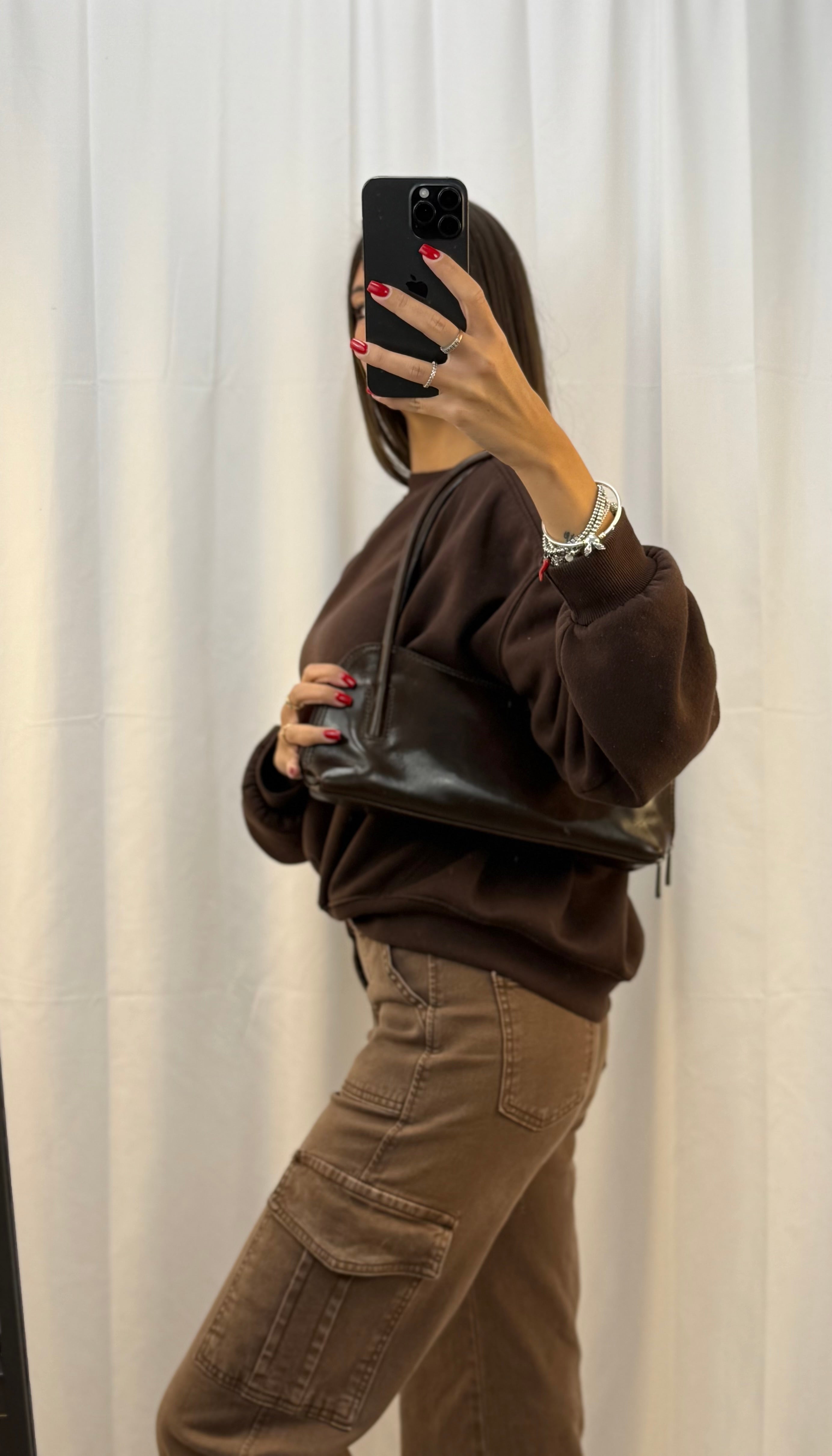 Borsa a spalla baghette in pelle marrone testa di moro linea Firenze made in italy