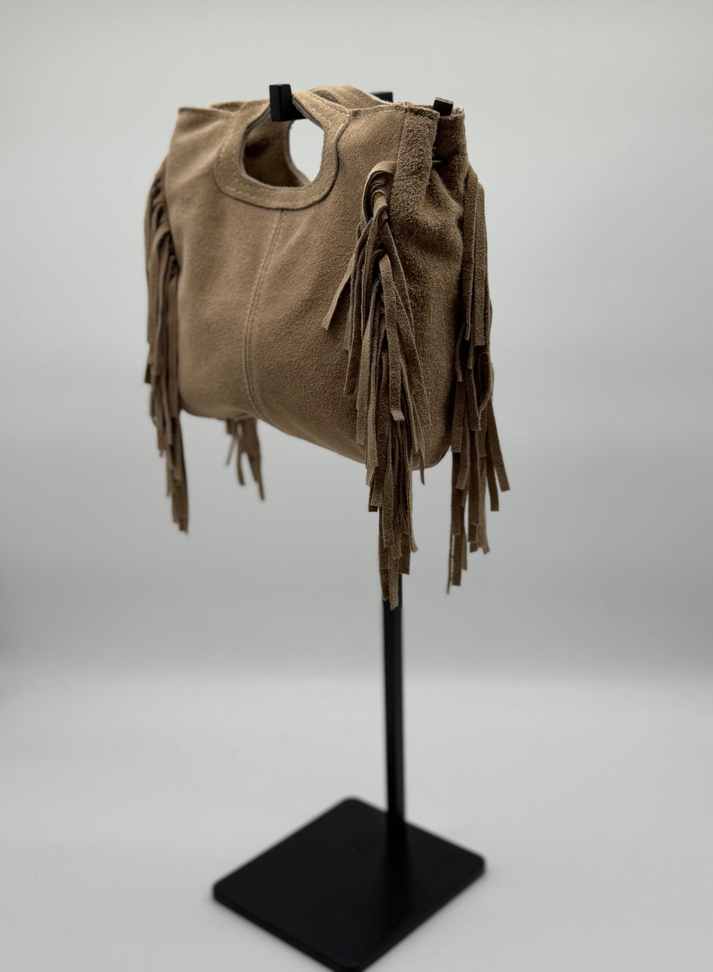 Borsa a Mano con Frange da Donna, Borsa in Camoscio con Frange Laterali, Made in Italy