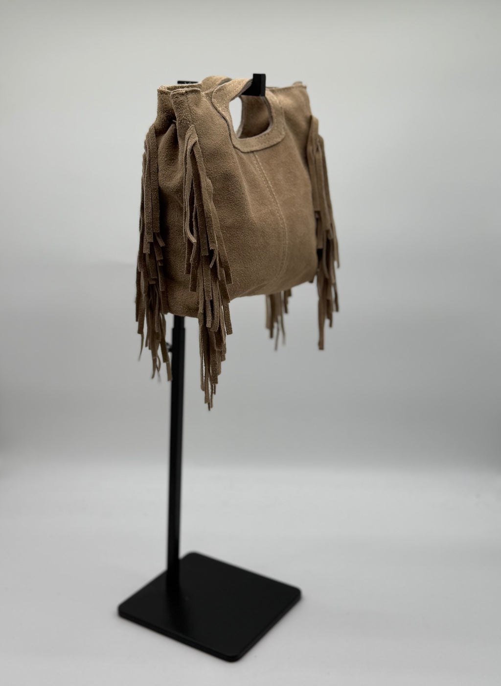 Borsa a Mano con Frange da Donna, Borsa in Camoscio con Frange Laterali, Made in Italy